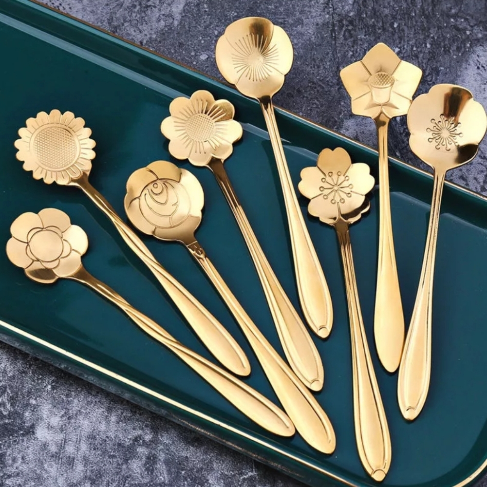 🌻🥄🎁 NEW SPOONS (8) PCS🥄 🌼🎁STAINLESS STEEL FLOWERS